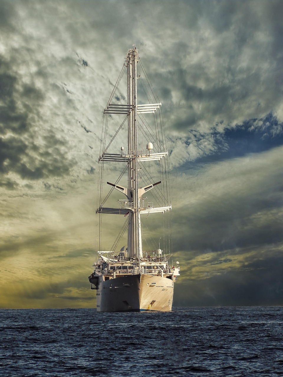 sailing vessel, ship, battleship, mega yacht, suitable for offshore, yacht, luxurious, wealth, super yacht, nature, giga yacht, sea, ocean, sail masts, masts, bug, huge, luxury yacht, shipping, water, composing, scenery, weather, atmosphere, digital manipulation, photo art, phone wallpaper, iphone wallpaper